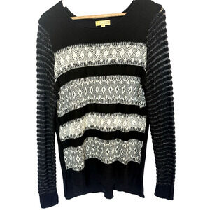 Princess Vera Wang Striped Metallic Knit Sweater Size XL Preppy Holiday Wool